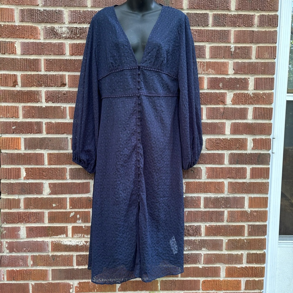 Buffalo David Bitton NWT Buttoned Long sleeve Lace Sheer Navy Blue Size L